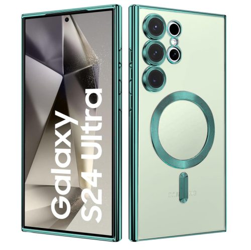 Husa Samsung Galaxy S23 Ultra, Electroplating Magsafe TPU, protectie camera, margini verzi