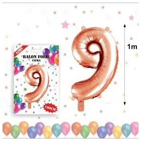 Balon din folie metalizata, 100 cm, rose gold, cifra 9