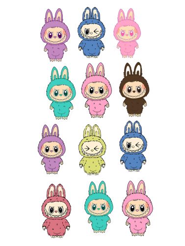 Stickere cu personaje La Bubu, material Vinyl / PP autoadeziva Glossy, 12 bucati