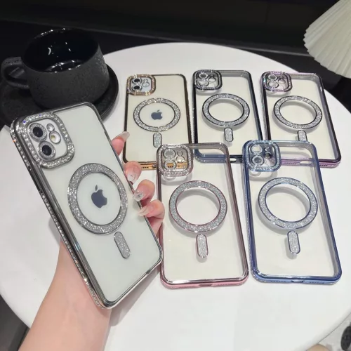 Husa Apple iPhone 16, Electroplating Bling Magsafe, protectie camera, margini roz