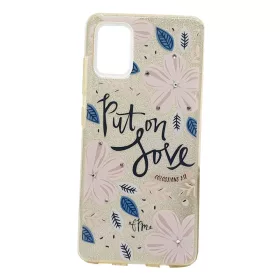   Husa Flowers Glitter pentru Samsung Galaxy S20 Ultra, cu mesaj, aurie