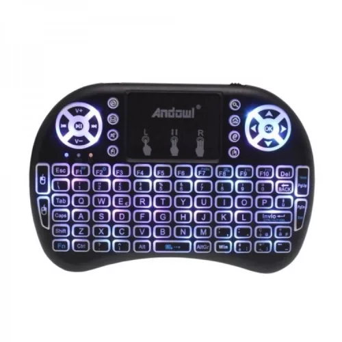 Mini tastatura Andowl Q-K07, Bluetooth + Wireless 2.4 Ghz, Touchpad, iluminare RGB, acumulator BL-5C