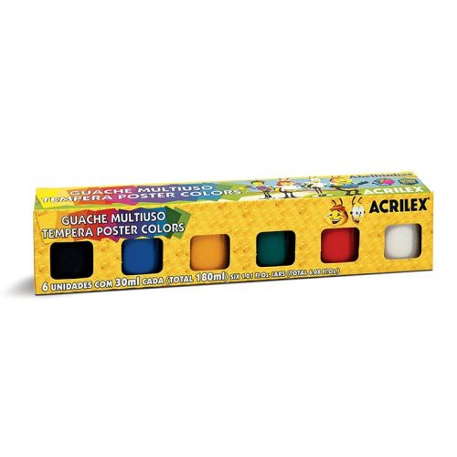 Set 6 culori tempera guase Acrilex, 6 x 30ml, diverse culori