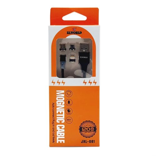 Cablu de date si incarcare JXL-081, 3 capete magnetice (Lightning, Type-C, MicroUSB), negru