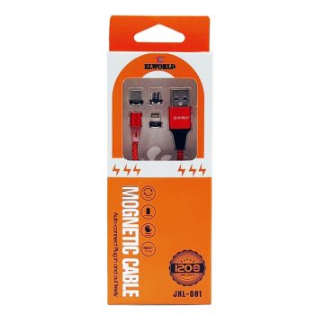   Cablu de date si incarcare JXL-081, 3 capete magnetice (Lightning, Type-C, MicroUSB), rosu/negru