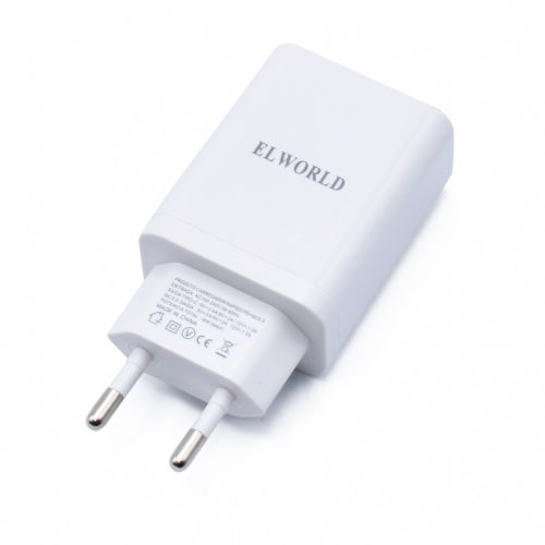 Incarcator priza Elworld JXL-230, 2 porturi PD (Type C) + USB (Qualcomm 3.0), 18W, alb