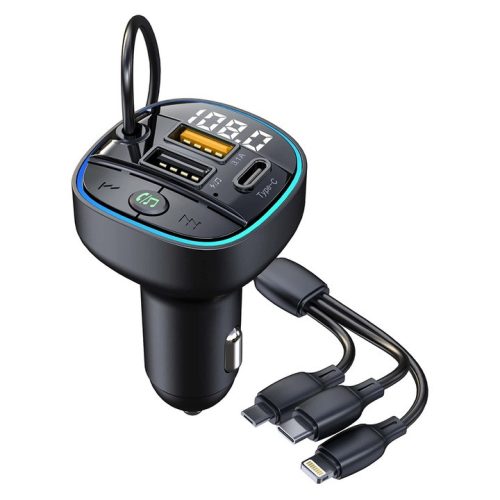 Modulator FM Bluetooth C39, incarcator auto 2 porturi USB + 1 port PD, lumini RGB, cablu 3 capete