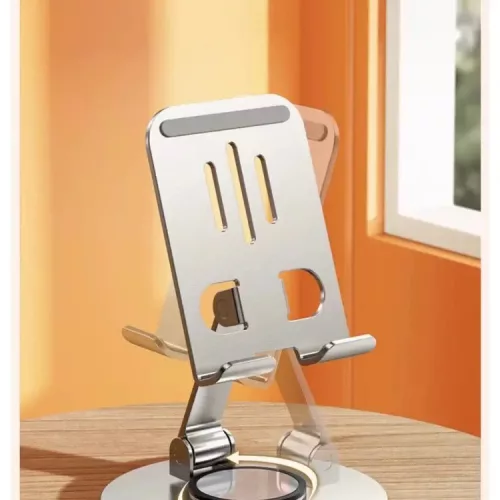 Suport birou Andowl Q-ZJ555, compatibil telefon sau tableta, universal, metalic, rotire 360 grade, argintiu
