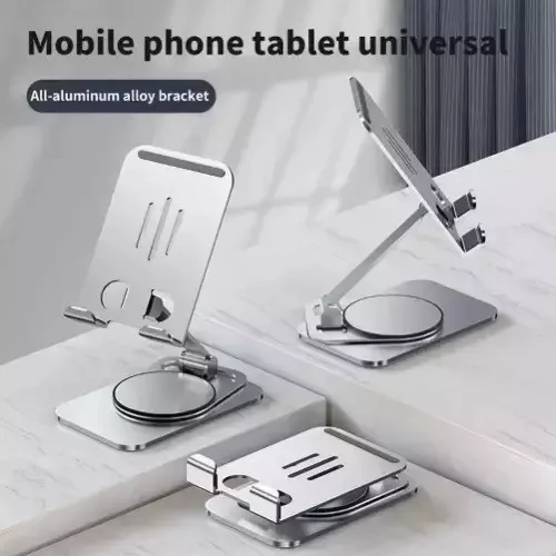 Suport birou Andowl Q-ZJ555, compatibil telefon sau tableta, universal, metalic, rotire 360 grade, argintiu