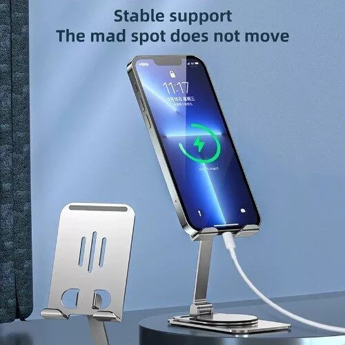 Suport birou Andowl Q-ZJ555, compatibil telefon sau tableta, universal, metalic, rotire 360 grade, argintiu