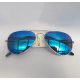 Ochelari de soare unisex, model aviator, UV400, lentile negre/albastre, efect oglinda, rama argintie, Small Size