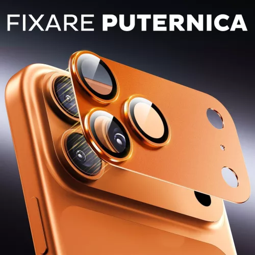Folie de sticla Apple iPhone 17 Pro Max, protectie lentile camera spate, margine Cosmic Orange
