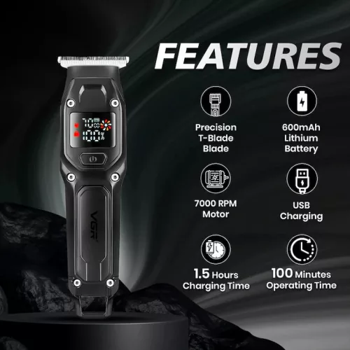 Aparat de tuns VGR V964, acumulator incorporat, afisaj LED, negru/verde