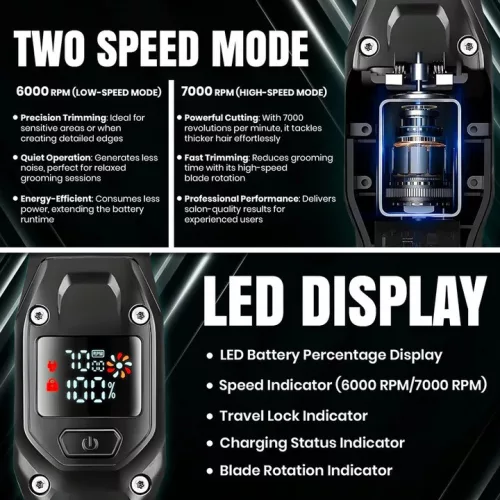 Aparat de tuns VGR V964, acumulator incorporat, afisaj LED, negru/verde