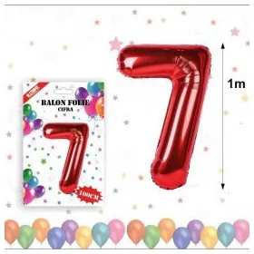 Balon din folie metalizata, 100 cm, rosu, cifra 7