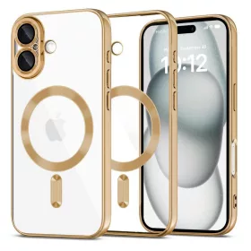   Husa Apple iPhone 16, Magsafe Electroplating TPU, protectie camera, margini aurii