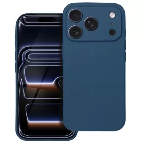   Husa Apple iPhone 17 Pro, Luxury Silicone, protectie camera, catifea in interior, albastru inchis