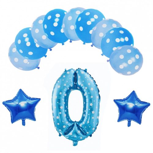 Set 12 baloane din folie metalizata, cifra 0, albastre