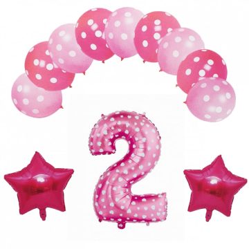 Aranjament 12 baloane, cifra 2 din folie metalizata, roz