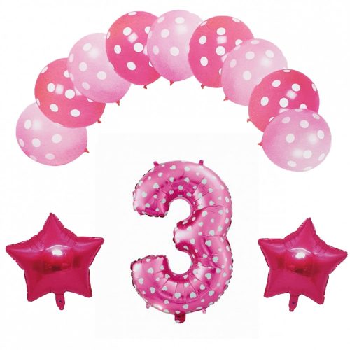 Aranjament 12 baloane, cifra 3 din folie metalizata, roz