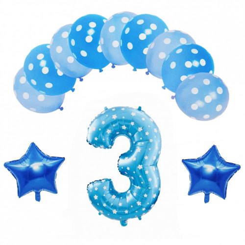 Set 12 baloane din folie metalizata, cifra 3, albastre