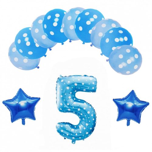Set 12 baloane din folie metalizata, cifra 5, albastre