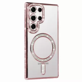   Husa Samsung Galaxy S25 Ultra, Electroplating Bling Magsafe, protectie camera, rose gold