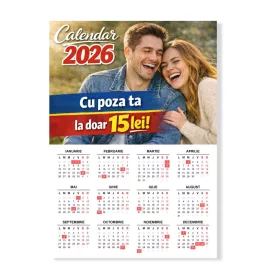 Calendar 2026, personalizat cu poza ta, format A4