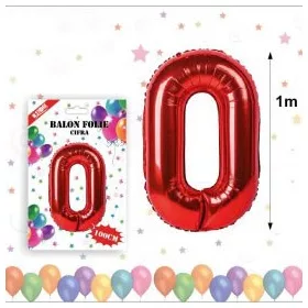 Balon din folie metalizata, 100 cm, rosu, cifra 0