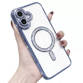   Husa Apple iPhone 16, Electroplating Bling Magsafe, protectie camera, margini albastre