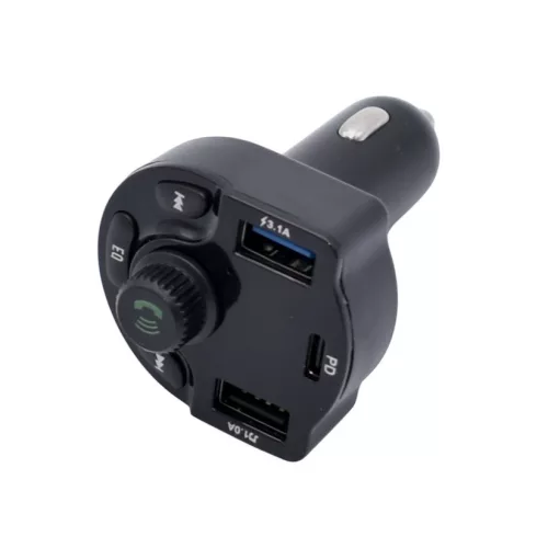 Modulator FM Bluetooth R2, incarcator auto 2 porturi USB + 1 port PD, 5V/3.1A, ecran LED, negru