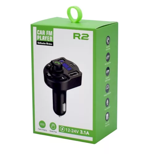 Modulator FM Bluetooth R2, incarcator auto 2 porturi USB + 1 port PD, 5V/3.1A, ecran LED, negru