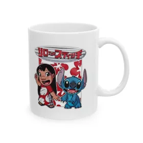   Cana ceramica personalizata, design Stitch Japan, 330 ml, alba