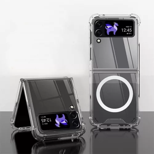 Husa protectie Samsung Galaxy Z Flip4, compatibila MagSafe, hybrid PC + TPU, transparenta