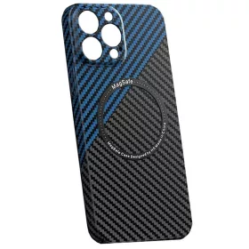   Husa Apple iPhone 12, iPefet Carbon, textura kevlar, Magsafe, negru/albastru