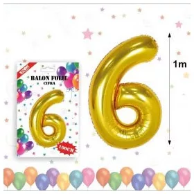 Balon din folie metalizata, 100 cm, auriu, cifra 6