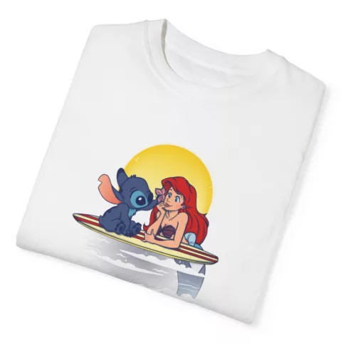 Tricou personalizat alb, copii/adulti, design Stitch si Sirena, modal, diverse marimi