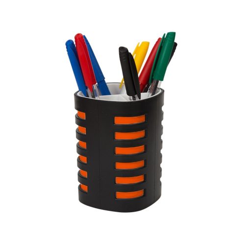 Suport instrumente de scris Ark, 3 compartimente, negru/portocaliu