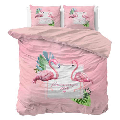 Lenjerie pat Dreamhouse Sunny Flamingo's Pink, bumbac 100%, husa 200 x 220 cm, 2 fete perna 60 x 70 cm