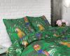Lenjerie pat Sleeptime Botanic Parrot Green, bumbac amestec, husa 240 x 220 cm, 2 fete perna 60 x 70 cm