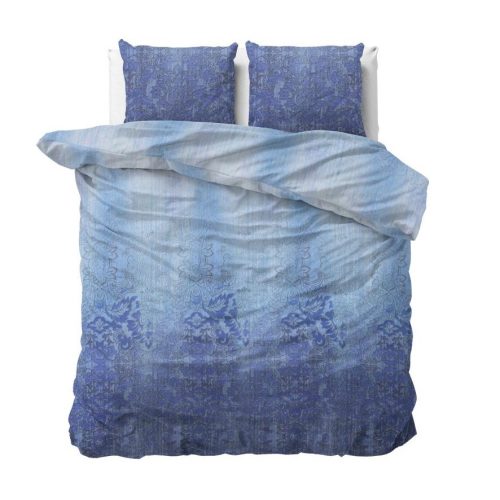 Lenjerie pat Sleeptime Kaza Blue, bumbac amestec, husa 240 x 220 cm, 2 fete perna 60 x 70 cm
