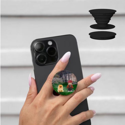 Suport telefon mobil tip popsocket, Lucas Roblox si catelul, negru