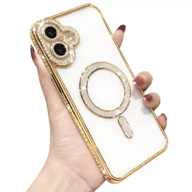   Husa Apple iPhone 16, Electroplating Bling Magsafe, protectie camera, margini aurii
