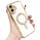 Husa Apple iPhone 16, Electroplating Bling Magsafe, protectie camera, margini aurii