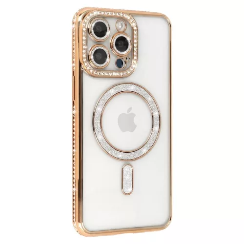 Husa Apple iPhone 16, Electroplating Bling Magsafe, protectie camera, margini aurii
