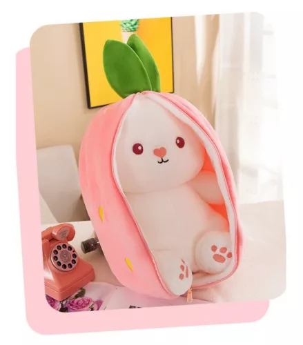 Jucarie de plus reversibila iepuras, Happy Bunny, capsuna, 25 cm