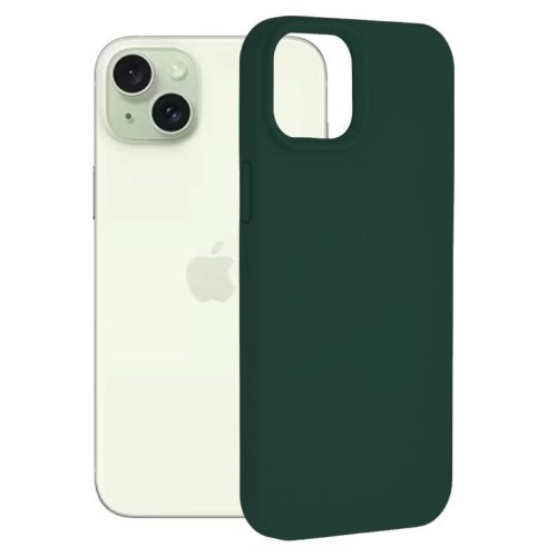 Husa Apple iPhone 15, Luxury Silicone, catifea in interior, verde inchis