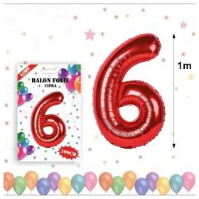 Balon din folie metalizata, 100 cm, rosu, cifra 6