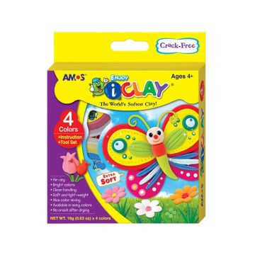   Set plastilina iClay Amos 4 x 18g, 4 culori (alb, rosu, galben, albastru)