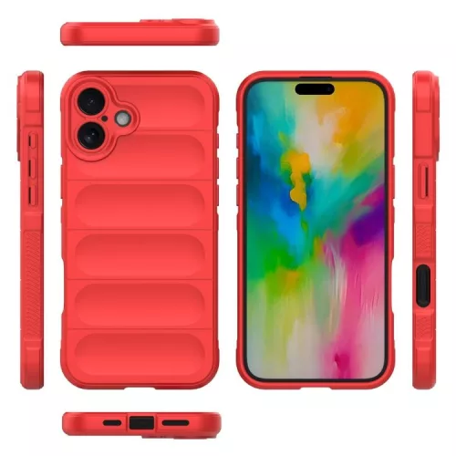Husa Apple iPhone 16, Wave Silicone, protectie camera, catifea in interior, pure red